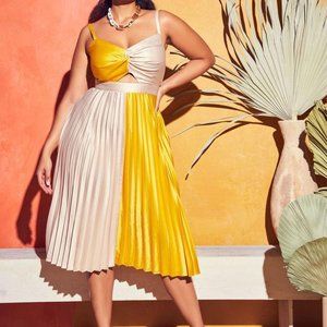 Melissa Mercedes x ELOQUII Colorblocked Dress With Pleated Skirt